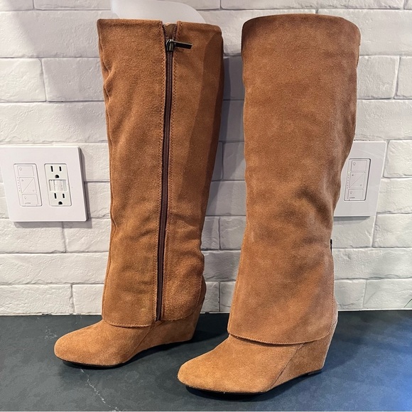 Jessica Simpson sz 6 Rallie chestnut suede tall wedge boots - Picture 1 of 15